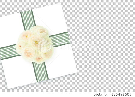 父の日の背景素材　メッセージカード　黄色い花のブーケ　緑色リボン　png 125458509