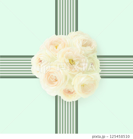 父の日の背景素材　緑色リボン　黄色い花のブーケ　png 125458510