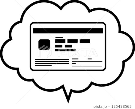 吹き出しの中に次期マイナンバーカード（個人番号カード）のイラスト ベクター白黒アイコン 新デザイン 125458563