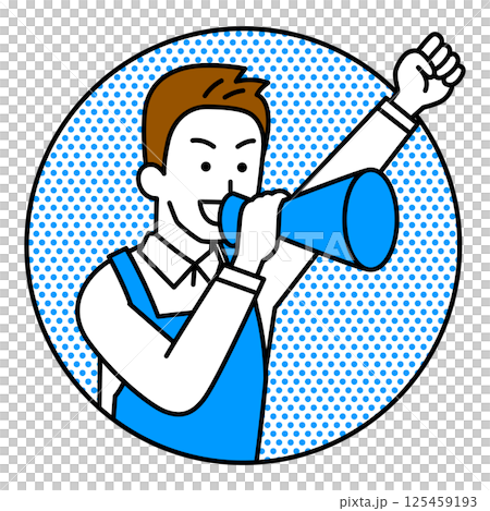 一名繫著圍裙的男子跳出圈子，用擴音器歡呼 125459193