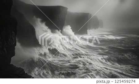 The ocean is rough and the sky is dark and cloudy 125459274