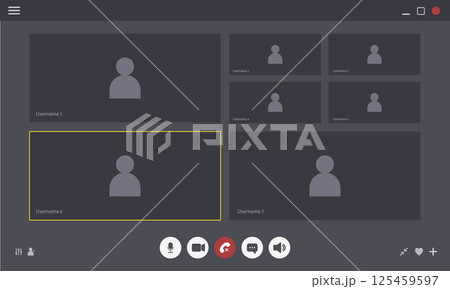 Videocall Interface. Online video chat template with user icon. Virtual meeting screen. Web conference app layout. Flat Vector illustration 125459597