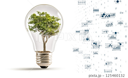 の中の木とデジタルグラフによるクリーンエネルギーのコンセプト 125460132