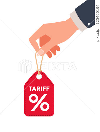 Businessman holding a label showing the tariff percentage stock Illustration Businessman holding a label showing the tariff percentage stock Illustration 125460194