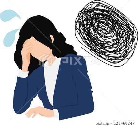 仕事で悩んでいる女性のイラスト 仕事で悩んでいる女性のイラスト 125460247