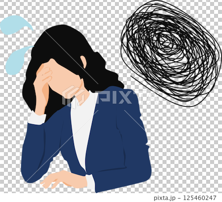仕事で悩んでいる女性のイラスト 仕事で悩んでいる女性のイラスト 125460247