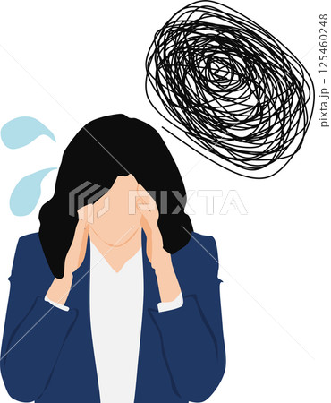 仕事で悩んでいる女性のイラスト 仕事で悩んでいる女性のイラスト 125460248