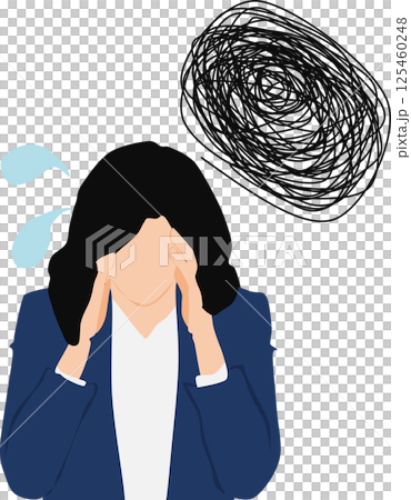仕事で悩んでいる女性のイラスト 仕事で悩んでいる女性のイラスト 125460248