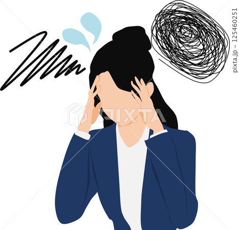 仕事で悩んでいる女性のイラスト 仕事で悩んでいる女性のイラスト 125460251