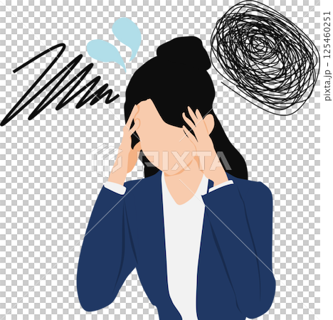 仕事で悩んでいる女性のイラスト 仕事で悩んでいる女性のイラスト 125460251