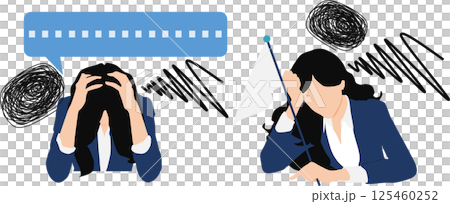 仕事で悩んでいる女性のイラストセット 仕事で悩んでいる女性のイラストセット 125460252