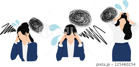 仕事で悩んでいる女性のイラストセット 125460254