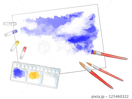 絵の具セット イラスト 手描き 水彩風 絵の具セット イラスト 手描き 水彩風 125460322