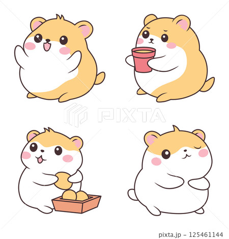 Set of Adorable Orange Little Hamster Mice Mouse Animal Cartoon Character with Various Expression 125461144