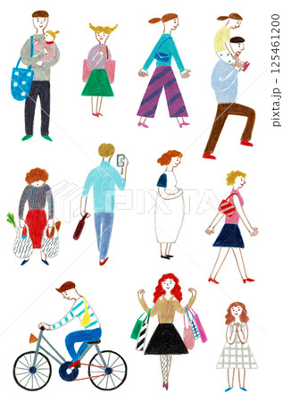 人物の手描きイラスト　さまざまなシチュエーション 125461200