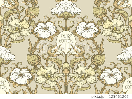 Pure cotton. Cotton plant. Art nouveau style Pure cotton. Cotton plant. Art nouveau style 125461205