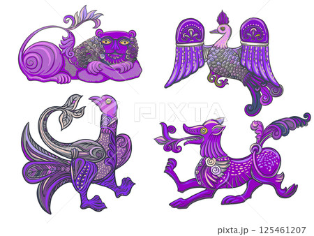 Byzantine traditional historical motifs of animals and birds Byzantine traditional historical motifs of animals and birds 125461207