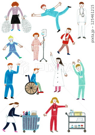 手描きイラスト　医者と患者のセット 125461215