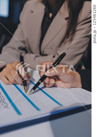 Concept of legal counseling. The lawyer or legal counsel is listening and providing advice to business people. 125461260