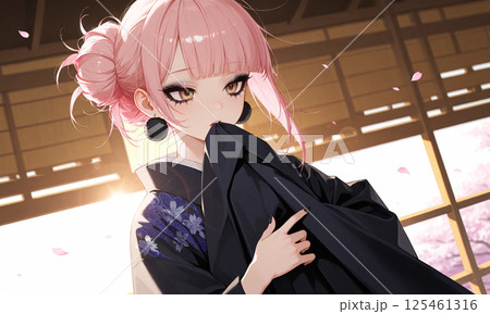 着物を噛みしめて、悔しいと思っている女性 着物を噛みしめて、悔しいと思っている女性 125461316