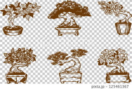 盆栽の線画のイラストセット 125461367