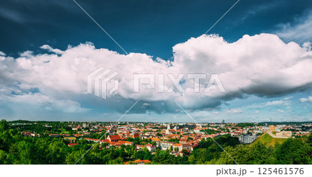Sunset Sunrise Cityscape Of Vilnius, Lithuania In Summer. Beautiful Panoramic View Of Old Town In Evening Sunset Sunrise Cityscape Of Vilnius, Lithuania In Summer. Beautiful Panoramic View Of Old Town In Evening 125461576