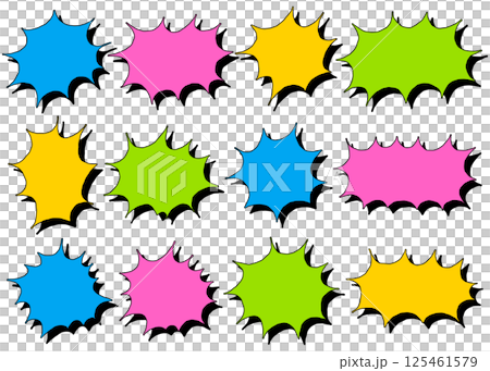 Set of comic style speech bubbles, handwritten, spiky, with frames and shadows Set of comic style speech bubbles, handwritten, spiky, with frames and shadows 125461579