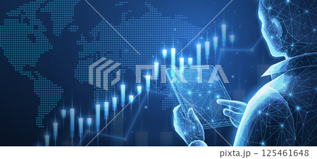 Broker trader analyzing global currency exchange and stock market charts. Broker trader analyzing global currency exchange and stock market charts. 125461648