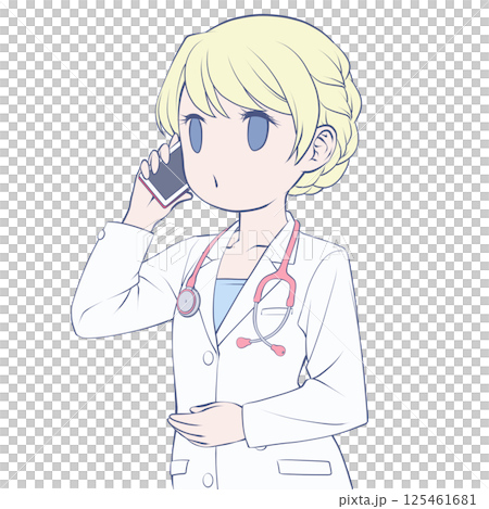 Blonde female doctor making a phone call on her smartphone - Calling Blonde female doctor making a phone call on her smartphone - Calling 125461681