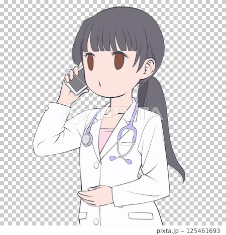 スマホで電話をかける黒髪の女性医師・呼び出し中 125461693