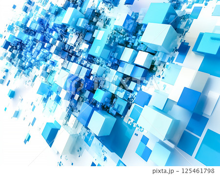 水色のブロックのジオメトリック背景　ビジネスイラスト素材 125461798