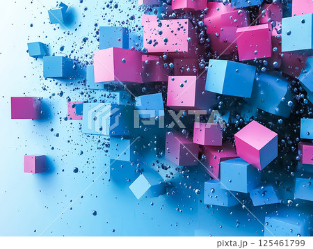 水色とピンク色のブロックのジオメトリック背景　ビジネスイラスト素材 125461799