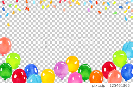 Colorful balloons and confetti background Hand-drawn watercolor illustration Colorful balloons and confetti background Hand-drawn watercolor illustration 125461866
