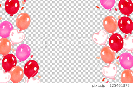 Background of red and pink balloons and confetti Hand-drawn watercolor illustration Background of red and pink balloons and confetti Hand-drawn watercolor illustration 125461875