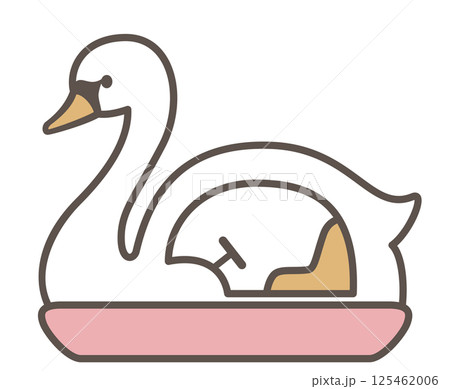 可愛らしい白鳥モチーフのスワンボートの線画スタイルのベクターイラスト 125462006