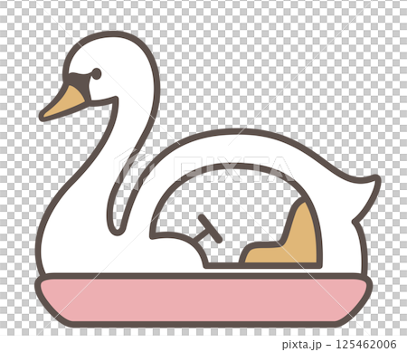 可愛らしい白鳥モチーフのスワンボートの線画スタイルのベクターイラスト 125462006
