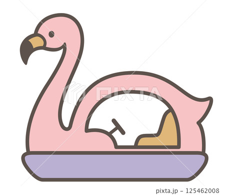 可愛らしいフラミンゴモチーフのスワンボートの線画スタイルのベクターイラスト 125462008