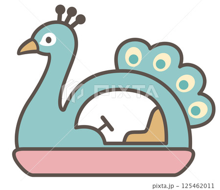 可愛らしい孔雀モチーフのスワンボートの線画スタイルのベクターイラスト 125462011