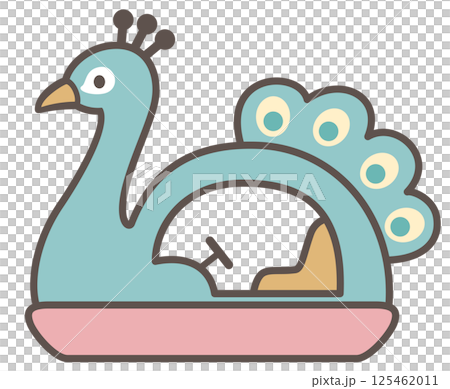 可愛らしい孔雀モチーフのスワンボートの線画スタイルのベクターイラスト 125462011