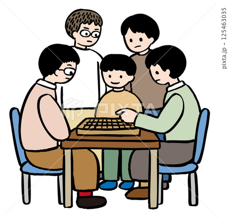将棋の対局・対局後の感想戦の様子のベクターイラスト 125463035