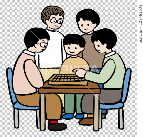 将棋の対局・対局後の感想戦の様子のベクターイラスト 125463035