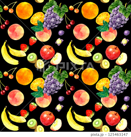 カラフルな果物柄　手描き水彩イラスト素材 125463147