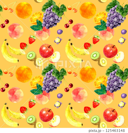 カラフルな果物柄 手描き水彩イラスト素材 カラフルな果物柄 手描き水彩イラスト素材 125463148
