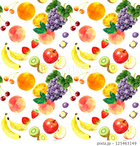 カラフルな果物柄　手描き水彩イラスト素材 125463149