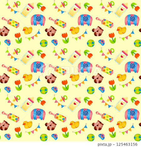 厚塗りのかわいいベビー用品のパターン（手描きイラスト） 125463156