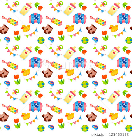 厚塗りのかわいいベビー用品のパターン（手描きイラスト） 125463158