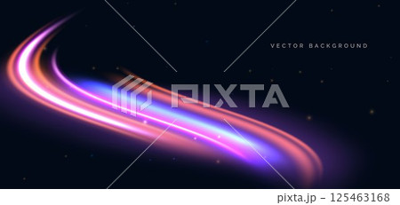 Hi-speed colorful neon horizontal rays on dark blue background. 125463168
