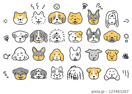 かわいい犬の顔のアイコンセット②＿不機嫌な表情のイラスト素材