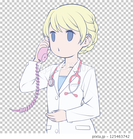Blonde female doctor talking on the phone - Calling 125463742