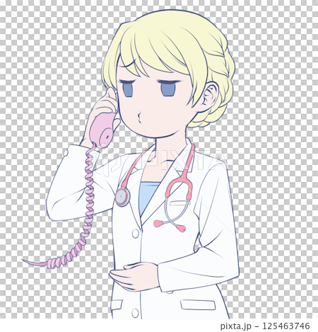 Blonde female doctor talking on the phone, sulking 125463746